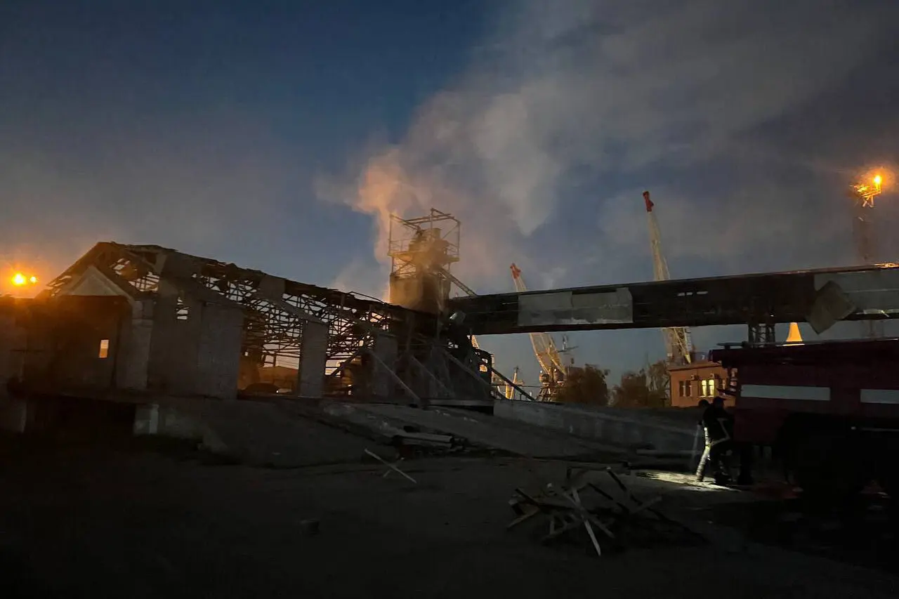 На фотографії, оприлюдненій Українською службою з надзвичайних ситуацій, видно пошкоджену будівлю в неназваному українському порту на Дунаї після атаки російського безпілотника на початку цього місяця.